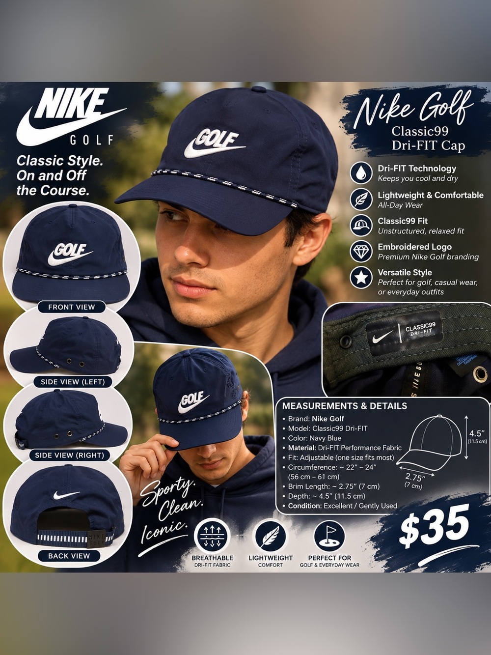 Nike Navy Golf Rope-Trim Baseball Cap